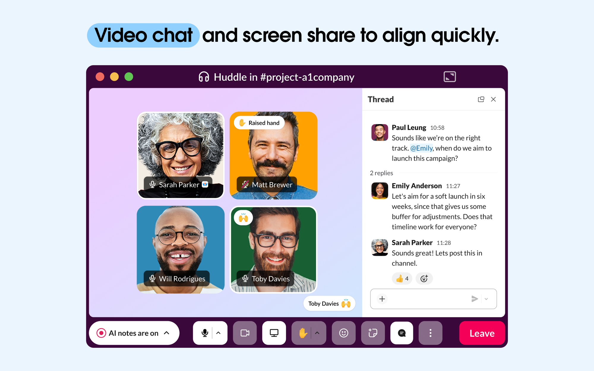 Huddle：视频通话与侧边线程