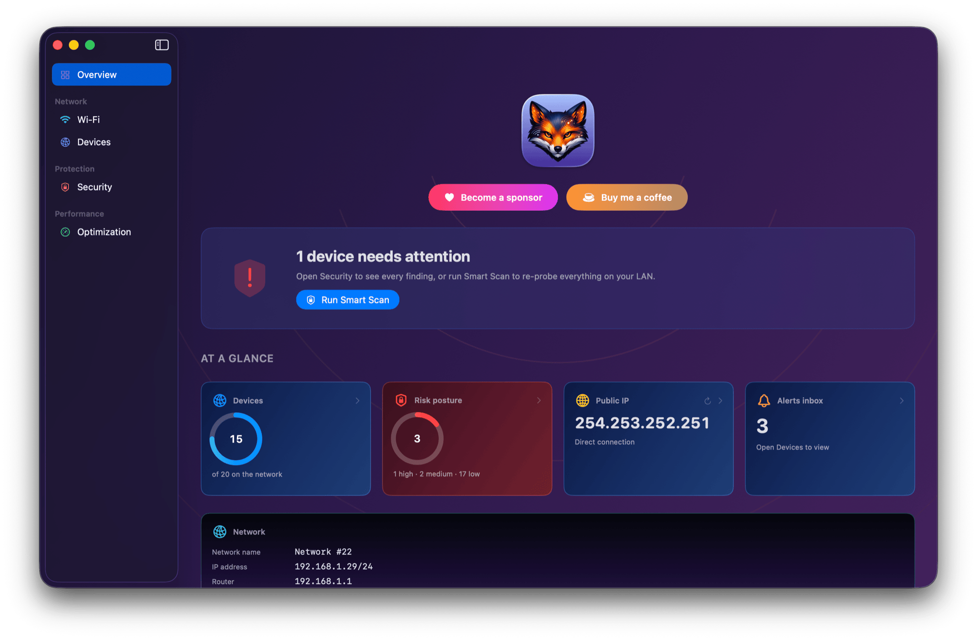 Overview：本机、网关与局域网设备总览